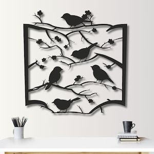 Metal Birds on Branch Wall Art: Housewarming Wall Hanging