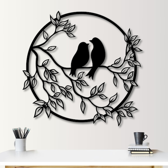 Metal Wall Art Ferraycle Bird On Tree Branch Silhouette Bird Art Decor ...