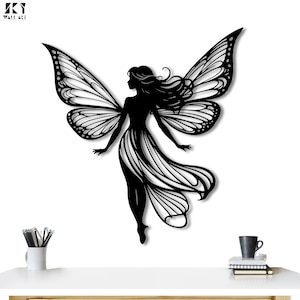 Fairy Silhouette Metal Wall Art: Whimsical Butterfly Wings Decor