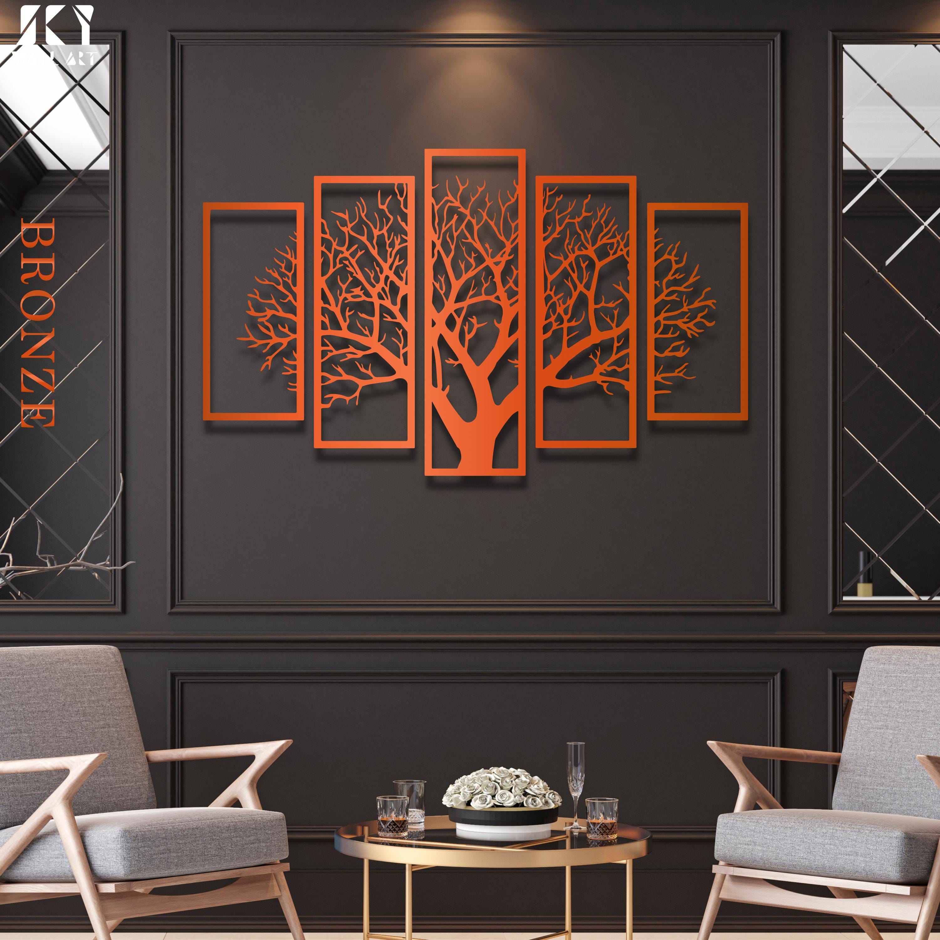 5 Panel Tree of Life Metal Wall Art, Large Family Tree Wall Decor ...