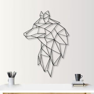 Geometric Wolf Head Metal Wall Sculpture, Modern Geometric Wolf Art, Geo Wildlife Metal Wall Decor, Abstract Wolf Face Metal Wall Ornament