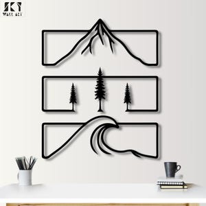 Arte de pared de metal minimalista moderno, decoración geométrica negra de 3 paneles, escultura de pared abstracta contemporánea para el hogar y la oficina, decoración elegante para el hogar