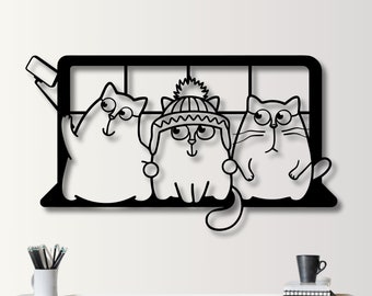 Arte de parede com selfie de gato em metal: Decoração divertida de gatinho, presente para amantes de gatos, decoração engraçada de gato em metal, decoração divertida de animais para casa, decoração de parede de gato para quarto de bebê