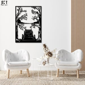 Mountain Lake Metal Wall Art: Nature Home Decor, Modern Landscape Home Art, Rustic Metal Mountain Lake Wall Art, Nature Home Wall Decor image 2