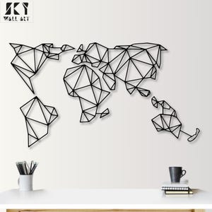 5 Piece GEO World Map Metal Wall Art, Modern World Map Decor, Modern GEO World Map with Continents, Modern Minimal World Map with Continents