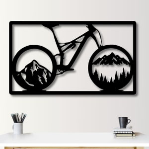Metal Bike and Mountain Wall Art: Cyclist Home Decor