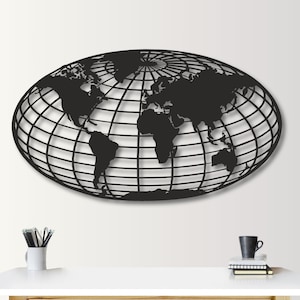 Metal Wall Art, World map globe wall art, Globe wall art, Meridians wall decor, Metal wall decor, Home decoration, Metal world map decor