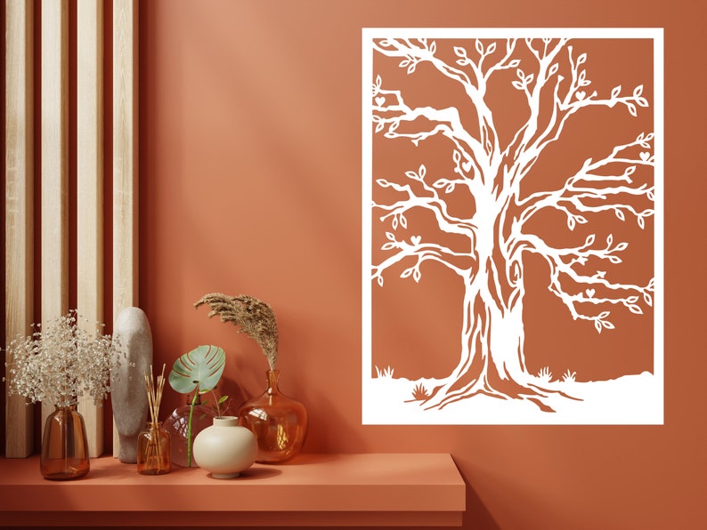 Metal Winter Tree Decor, Autumn Tree Wall Art, Tree Wall Decor, Metal Wall Art, Framed Tree Decor, Livingroom Decor, Large Wall Art imagen 8