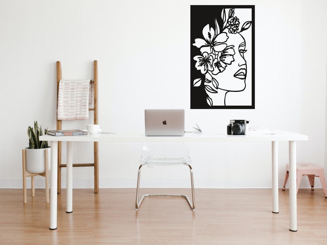 Floral Face Art, Metal Wall Art, Woman Face Decor, Home Decoration