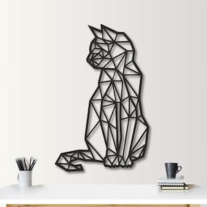 GEO Cat Metal Wall Art, Metal Cat wall art, Cat Wall Decor, Geometric Metal Art for Pet Lovers&#39; Home, Modern Metal Cat for Minimalist Decor
