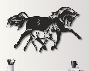 Arte de pared de metal, decoración de caballos de metal, decoración de rancho, colgantes de pared, decoración de granja, signo de familia de caballos, decoración de pared de metal, amante de los caballos, caballo