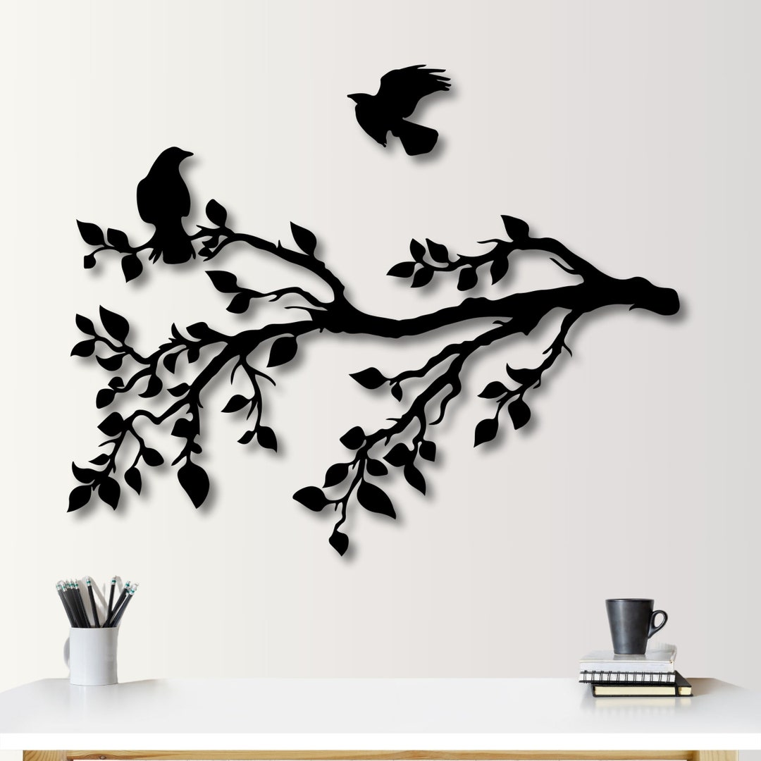 Handcrafted Metal Birds on Branch Wall Art, Nature Inspired Home Decor ...