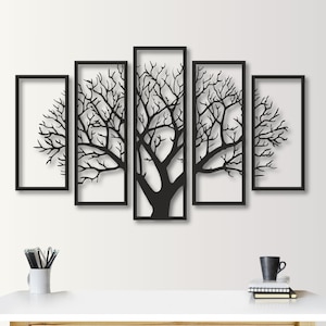 Five Panel Metal Tree Wall Art: Modern Living Room Decor