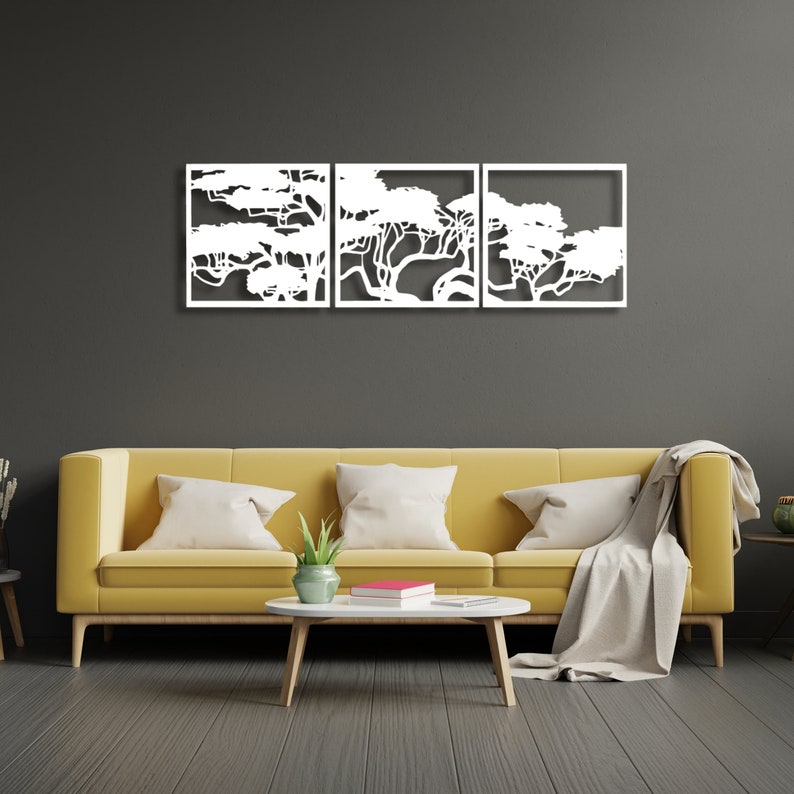 African Jungle Metal Decor, Savanna Tree Silhouette, Large African