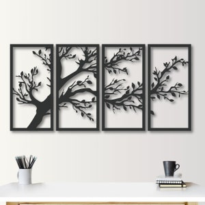 Decorazione murale in metallo con albero della vita a 4 pannelli: arredamento moderno per la casa