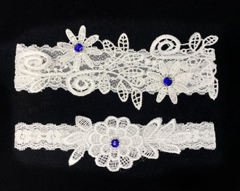 Jarretière de mariage bleue et jarretière de dentelle; Tassel Bridal Garter Set;jarretière vintage en dentelle pour la mariée; Jarretière souvenir Perle grande taille