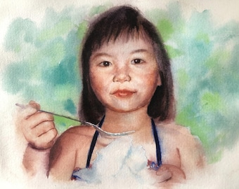Kundenspezifisches Aquarell-Porträt Vom Foto: Handgemalte Familienkunst