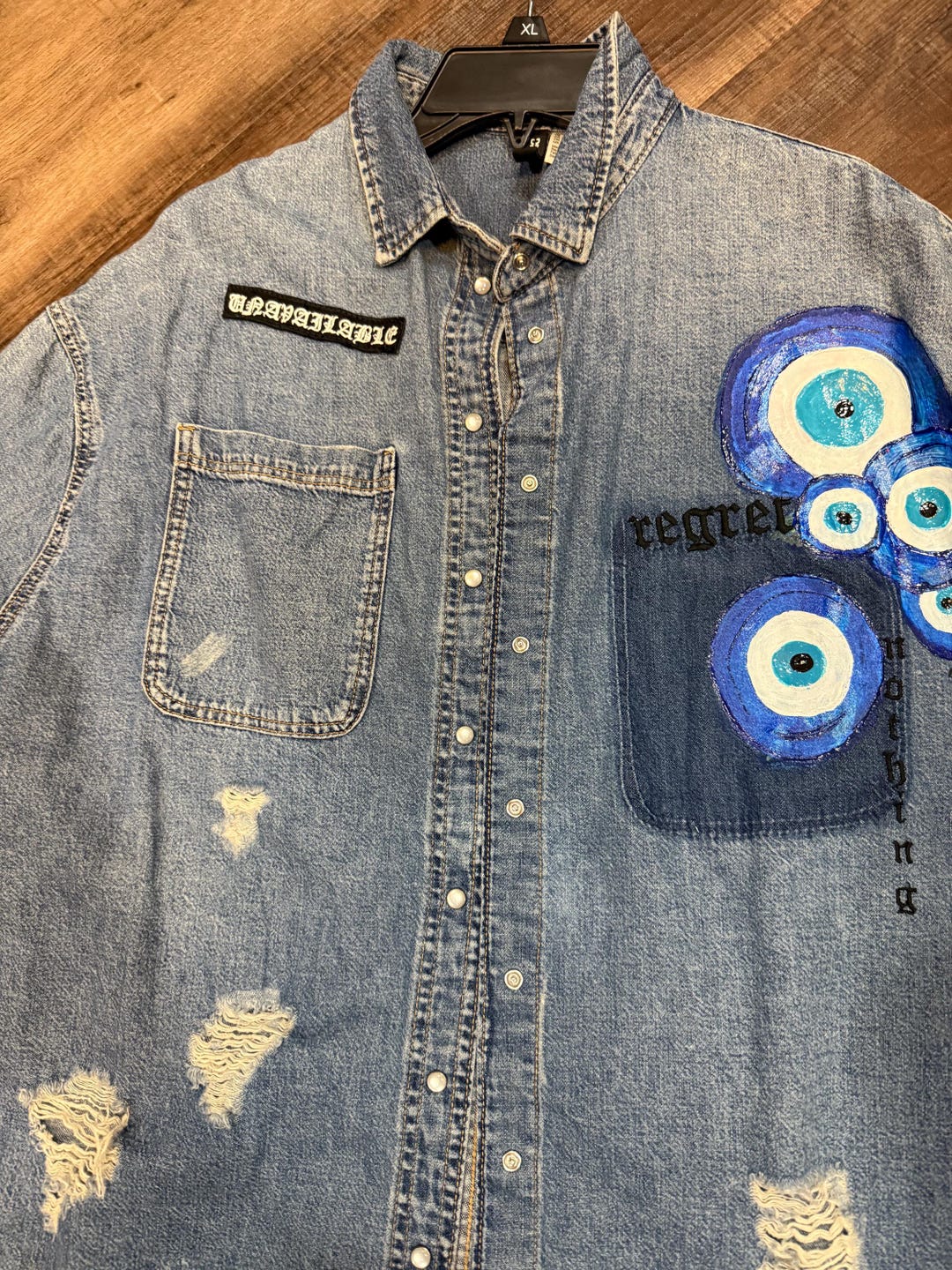 Hand Painted Evil Eyes Denim Shirt - Etsy