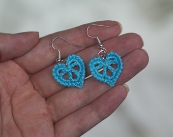 Crochet Heart Earrings, Micro Crochet Jewelry, Gift for Her