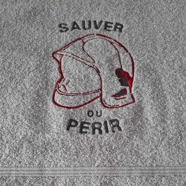 serviette grise COLLECTION POMPIER " Sauver ou Périr " à personnaliser