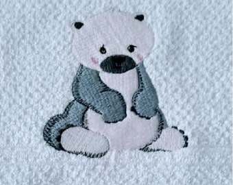 Petite serviette d'éducation pour enfant en coton éponge blanc brodée d'un motif " Ourson "