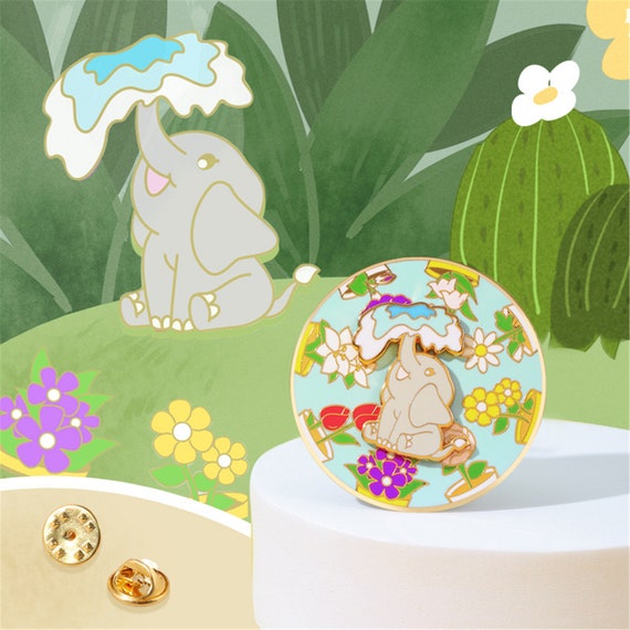 Cute Elephant Flower Spinning Pin Wheel Enamel Pin Badge Lapel Etsy