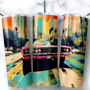20 Unzen Skinny Tumbler Sublimation Design Vorlage Klassische Retro Auto Tumbler Gerade Wrap Digitaler Download PNG