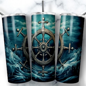 20 oz Skinny Tumbler Sublimation Design Template Ship Wheel Tumbler Straight Wrap Digital Download PNG