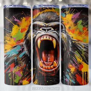 Roaring Gorilla Tumbler Sublimation Design: 20oz Skinny Wrap (Digital Download)