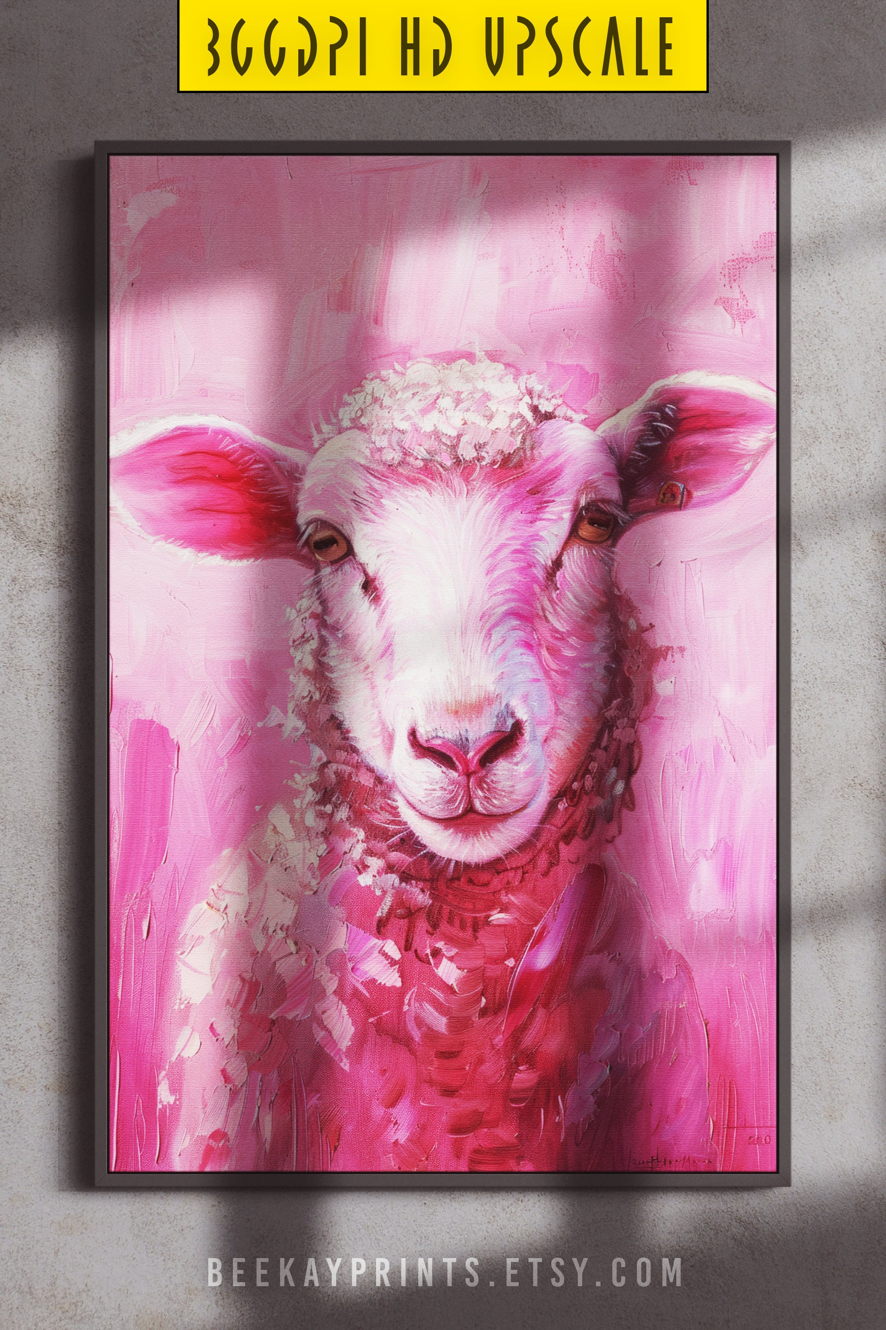 Pink Sheep Painting: Farmhouse Wall Art Poster (digital Download