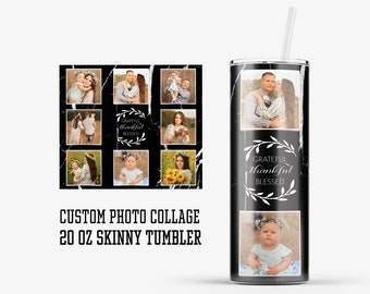 Custom Family Photo Collage Tumbler |  20oz Stainless Steel Skinny Tumbler | Personalized Gift | Custom Photo Collage Drinking Cup