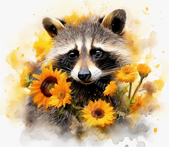 アライグマのひまわり 20 オンス タンブラー昇華デザイン (PNG