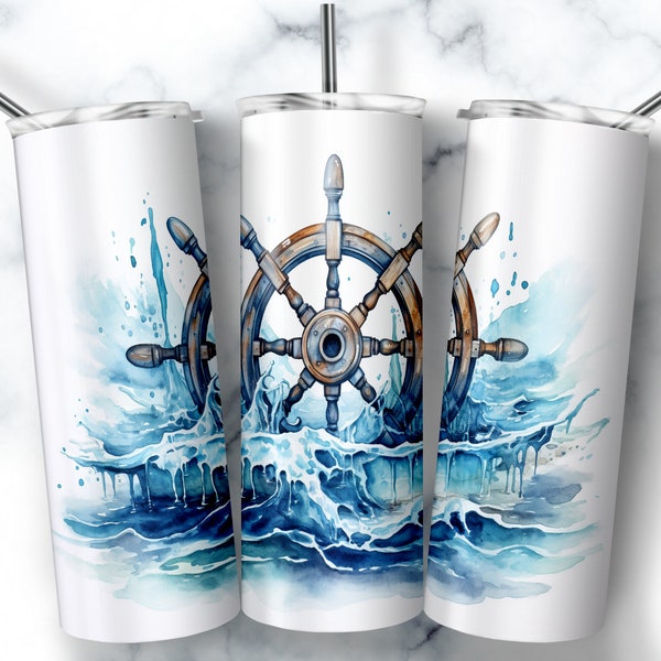 20 oz Skinny Tumbler Sublimation Design Template Boat Wheel Tumbler Straight Wrap Digital Download PNG