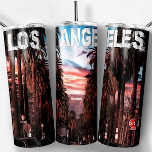 20 oz Skinny Tumbler Sublimation Design Template Los Angeles Watercolor Tumbler Straight Wrap Digital Download PNG