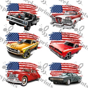 American Flag Classic Muscle Cars Bundle Png, Racing PNG, Sublimation Designs, Digital Download, Old Classics