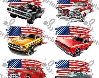 American Flag Muscle Car PNG Bundle: Sublimation Designs (Digital Download)