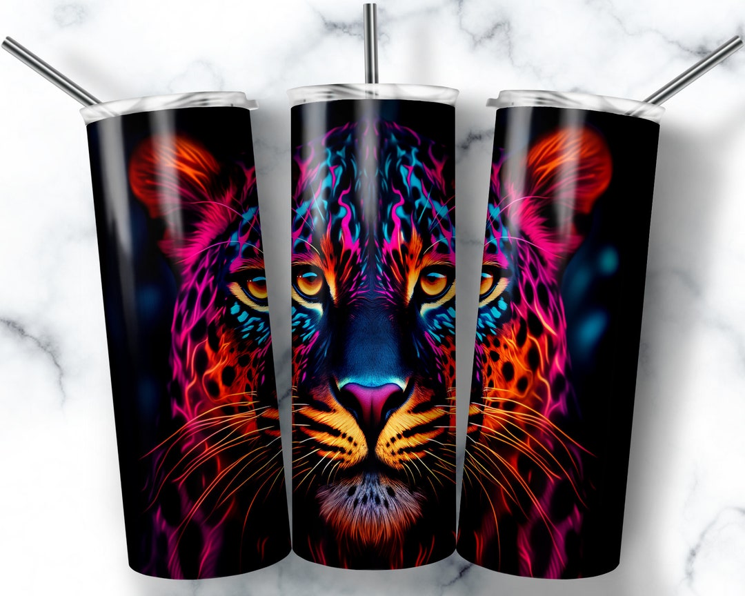 20 Oz Skinny Tumbler Sublimation Design Template Neon Cheetah Tumbler ...