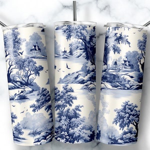Toile De Jouy Tumbler Sublimation Design: 20 oz Skinny Tumbler Wrap (Digital Download)