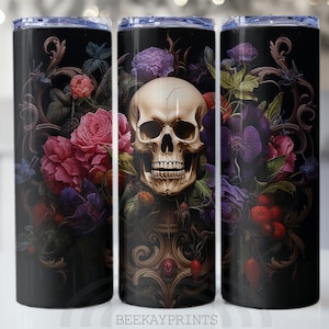 Gothic Schädel und Blumen Tumbler Sublimations Design (Digitaler Download)