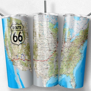 20 oz Skinny Tumbler Sublimation Design Template Route 66 US Karte Tumbler Straight Wrap digitaler Download PNG