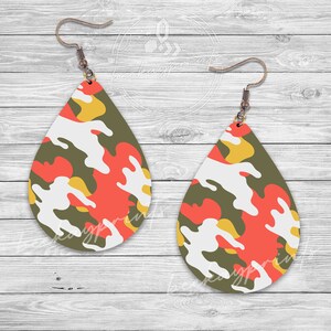 Camo Print Teardrop Earring Design: Sublimation Template (Digital Download)