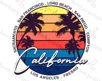 California Retro Sun PNG: 80s Summer Vibes (Digital Download)