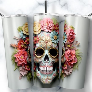 Sugar Skull Floral Tumbler Design: 20 oz Skinny Tumbler Sublimation (Digital Download)