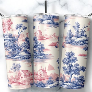Toile De Jouy Tumbler Sublimation Design: 20 oz Skinny Tumbler Wrap (Digital Download)