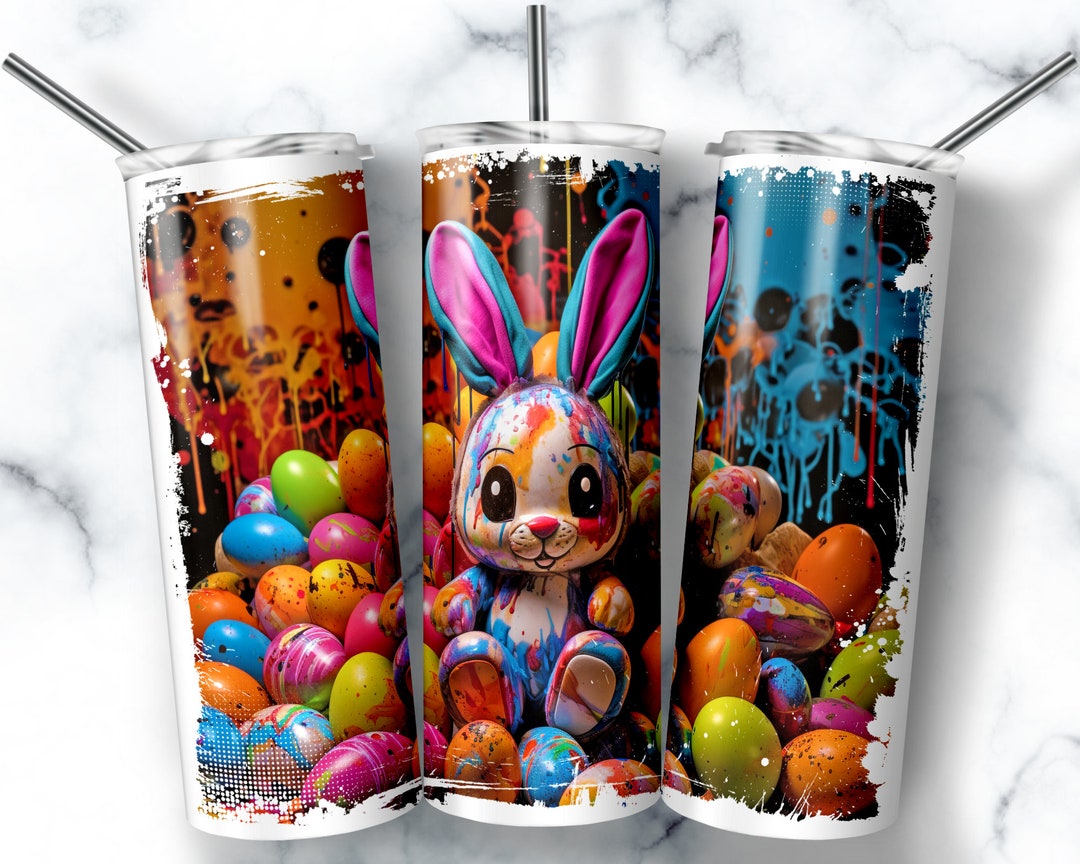 20 Oz Skinny Tumbler Sublimation Design Template Easter Bunny and Eggs ...