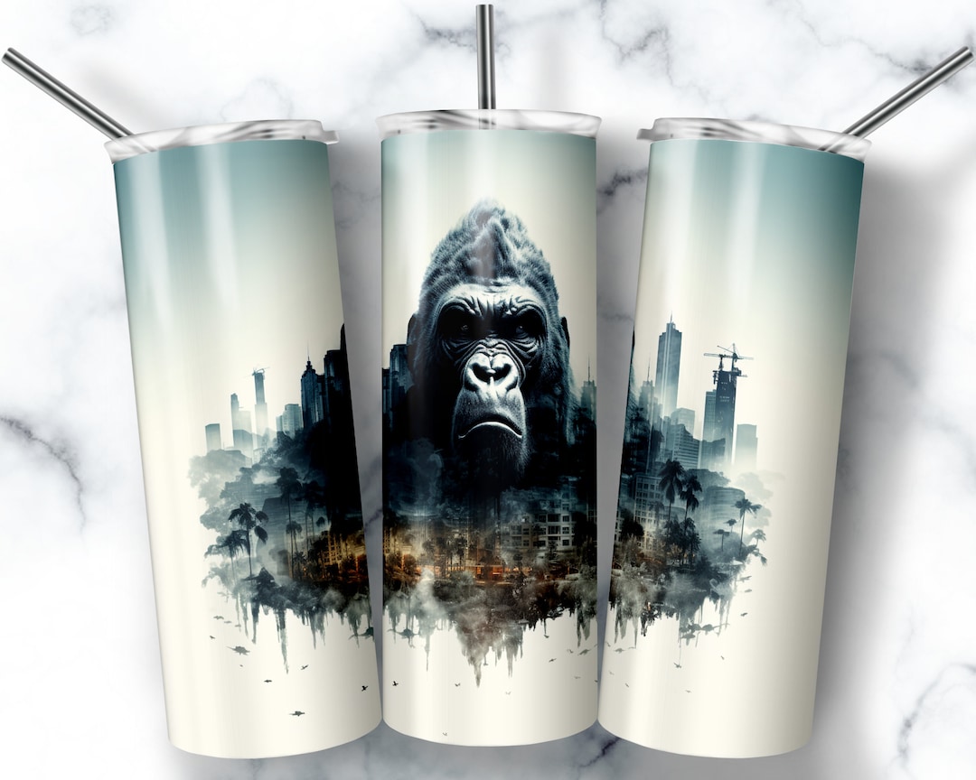 20 Oz Skinny Tumbler Sublimation Design Template Gorilla Skyline