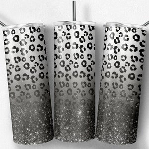 20 oz Skinny Tumbler Sublimation Design Template Black And Silver Glitter Cheetah Tumbler Straight Wrap Digital Download PNG