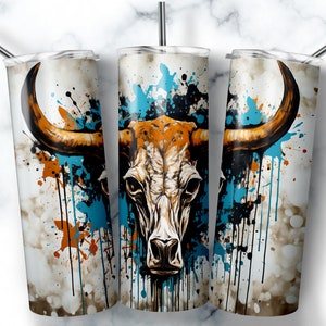 Western Cow Skull Tumbler Sublimation Design: 20 oz Skinny Tumbler (Digital Download)