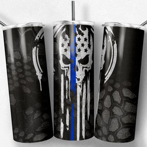 20 oz Skinny Tumbler Sublimation Design Template Kryptek Punisher Flag Thin Blue Line Tumbler Straight Wrap Digital Download PNG