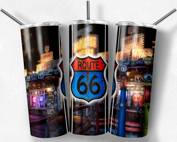 Route 66 Tumbler Sublimation Design: 20oz Skinny Tumbler (Digital Download)